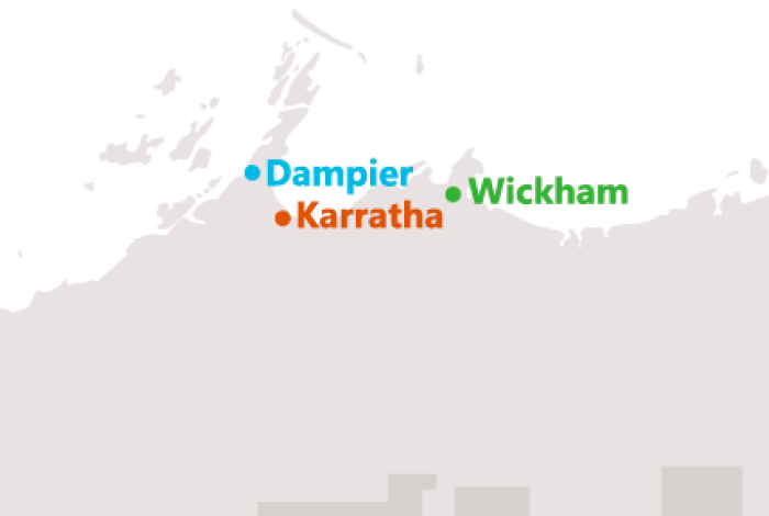 map of Dampier, Karratha and Wickham