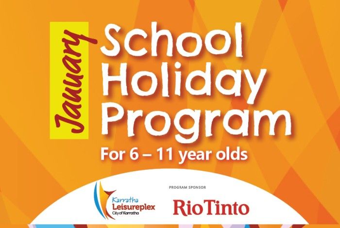 jan school holiday programs 6-11 years with orange background