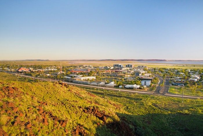 aerial shot of Karratha and the hills